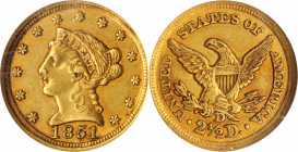 1851-D Liberty Head Quarter Eagle. Winter 14-M, the only known dies. AU-55 (NGC).

Well struck for the issuing Mint, both sides exhibit bold to sharp ...