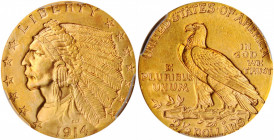 1914 Indian Quarter Eagle. MS-64 (PCGS).

A well-known and highly respected issue among 20th century gold collectors, the 1914 trails only the 1911-D ...