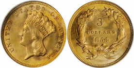 1854 Three-Dollar Gold Piece. MS-64 (PCGS).

A lustrous and well struck example with enhancing blushes of apricot iridescence to a base of light gold ...
