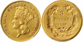 1860-S Three-Dollar Gold Piece. EF-45 (PCGS).

Not only is this a rare date with a mintage of 7,000 pieces but very few survive in high grades. This d...