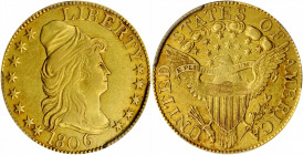 1806 Capped Bust Right Half Eagle. BD-1. Rarity-4. Pointed 6, Stars 8x5. AU Details--Graffiti (PCGS).

Vivid medium gold patina is enhanced by wisps o...