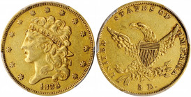 1836 Classic Head Half Eagle. HM-7. Rarity-3. AU-50 (PCGS). CAC.

Lustrous for the grade with much of the satin finish remaining, this handsome piece ...
