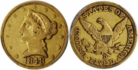 1848-D Liberty Head Half Eagle. Winter 18-M. Die State II. VF-20 (PCGS).

Uncommonly lustrous for the assigned grade, this handsome golden-honey examp...