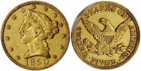 1850-C Liberty Head Half Eagle. Winter-4. Weak C. EF-45 (PCGS). CAC.

This handsome honey-gold example is attractively original with glints of satin l...