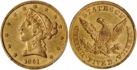 1861 Liberty Head Half Eagle. MS-62+ (PCGS). CAC.

A wonderfully original and appealing example of this popular Civil War date. Rich honey-gold color ...