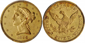 1866-S Liberty Head Half Eagle. Motto. EF Details--Cleaned (PCGS).

A mere 34,920 coins were struck for this historic Liberty Head half eagle issue, t...