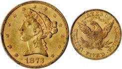 1873 Liberty Head Half Eagle. Open 3. MS-63 (PCGS).

A rare and lovely Mint State example of this underrated condition rarity among 1870s half eagle i...