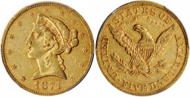1874-S Liberty Head Half Eagle. EF-40 (PCGS).

Warm honey-apricot patina blankets both sides of this boldly to sharply defined example. The S mintmark...