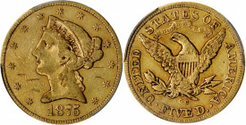 1875-CC Liberty Head Half Eagle. Winter 1-B. VF Details--Scratch (PCGS).

Much of the modest mintage of 11,828 pieces for the 1875-CC half eagle saw p...