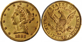 1882-CC Liberty Head Half Eagle. Winter 1-A, the only known dies. AU-55 (PCGS). CAC.

Ample luster and overall sharp striking detail remain on both si...
