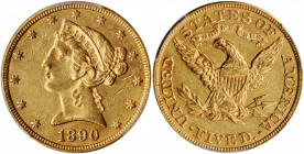 1890 Liberty Head Half Eagle. AU-55 (PCGS).

Modestly semi-prooflike in finish, this overall satiny example is fully endowed with deep honey-orange pa...