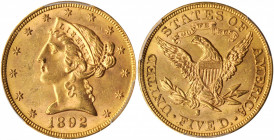 1892-S Liberty Head Half Eagle. MS-63 (PCGS). CAC.

Vivid rose-gold patina and satiny mint luster blanket both sides of this predominantly smooth and ...