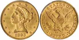 1893-CC Liberty Head Half Eagle. Winter 1-A. MS-63 (PCGS).

Satiny golden-apricot surfaces are sharply struck and visually appealing. The Carson City ...