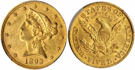 1893-O Liberty Head Half Eagle. Winter-1. MS-62 (PCGS). CAC.

Honey-orange patina mingles with satiny mint luster on both sides of this attractively o...