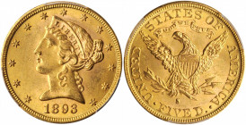 1893-S Liberty Head Half Eagle. MS-64 (PCGS). CAC.

A sharp and inviting near-Gem bathed in vivid golden-apricot color and billowy mint luster. Uncomm...