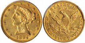 1894-O Liberty Head Half Eagle. Winter-1. MS-60 (PCGS).

A lustrous and highly appealing example of a historic Liberty Head half eagle issue. Both sid...
