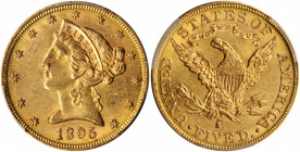 1895-S Liberty Head Half Eagle. MS-62 (PCGS). CAC.

Exceptional preservation and eye appeal for this formidable condition rarity from the later Libert...