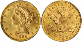 1896-S Liberty Head Half Eagle. MS-62+ (PCGS). CAC.

Vivid honey-orange surfaces are sharply struck with generally smooth, inviting mint luster. Simil...