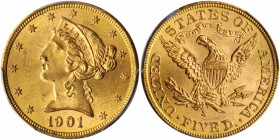 1901/0-S Liberty Head Half Eagle. FS-301. MS-64 (PCGS). CAC.

This is a visually stunning near-Gem with flashy luster and vibrant golden-apricot patin...