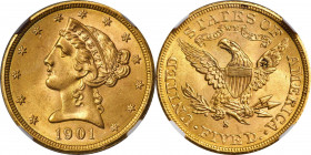 1901-S Liberty Head Half Eagle. MS-66+ (NGC). CAC.

This exquisite Gem exhibits full satin luster enhanced by rich golden-wheat color. The strike is b...