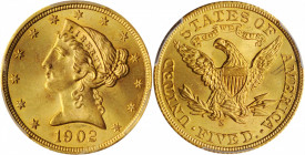1902-S Liberty Head Half Eagle. MS-66 (PCGS).

A wonderfully original golden-apricot example with razor sharp striking detail and full, satiny mint lu...