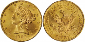 1902-S Liberty Head Half Eagle. MS-66 (PCGS).

Ideal for high grade type purposes, this late date Liberty Head five sports satiny luster to smooth, ex...