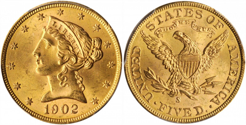 1902-S Liberty Head Half Eagle. MS-65 (PCGS).

A gorgeous deep apricot-gold exam...