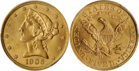 1906-D Liberty Head Half Eagle. MS-66 (PCGS).

Soft satin luster in warm rose-gold flows over serene surfaces. Boldly to sharply struck with superior ...