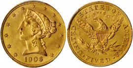 1906-D Liberty Head Half Eagle. MS-65 (PCGS).

This satiny Gem is dressed in original golden-rose color. Boldly to sharply struck with strong eye appe...