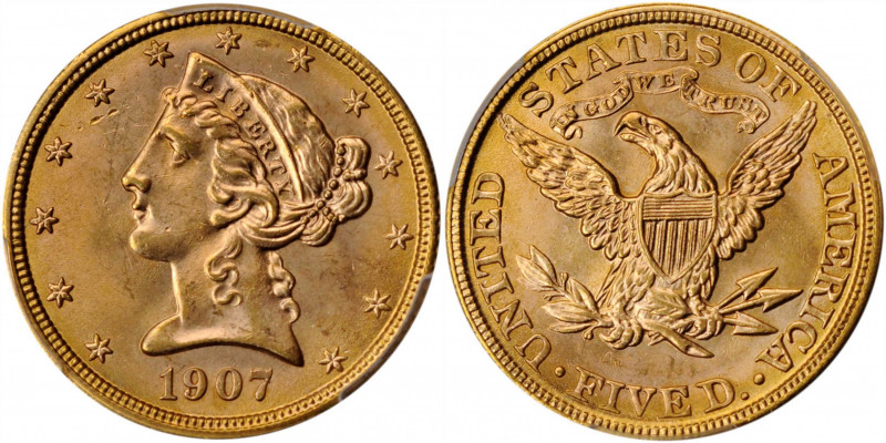 1907 Liberty Head Half Eagle. MS-65+ (PCGS).

The smooth and resplendent reverse...