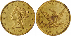 1840 Liberty Head Eagle. AU-55 (PCGS).

This underrated issue is surprisingly difficult to find in higher grades, and Mint State pieces are nearly imp...
