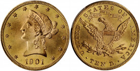 1901 Liberty Head Eagle. MS-66 (PCGS).

A fully struck straw-gold example bathed in billowy satin luster. While the 1901 is one of the most plentiful ...