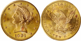 1901-S Liberty Head Eagle. MS-65+ (PCGS). CAC.

Beautiful bright gold surfaces with pale straw overtones and a few glints of reddish-rose. Both sides ...