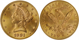 1901-S Liberty Head Eagle. MS-65 (PCGS). CAC.

Frosty green-gold surfaces are fully struck with intense mint luster. Both sides are expectably smooth ...