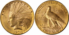 1908-D Indian Eagle. Motto. MS-64 (PCGS).

An attractive example of this transitional type with radiant yellow-gold surfaces and hints of rose iridesc...