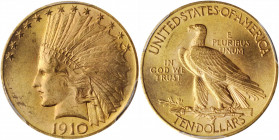 1910 Indian Eagle. MS-64 (PCGS).

Vivid rose-gold color, sharp striking detail and billowy mint luster combine to make this Indian eagle a strong cand...