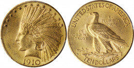 1910-D Indian Eagle. Augustus Saint-Gaudens Facsimile Signature. MS-64 (PCGS).

Original honey-apricot surfaces are sharply struck with full, billowy ...