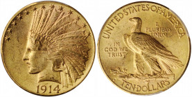 1914-D Indian Eagle. MS-63 (PCGS).

Original straw-gold surfaces are sharply struck throughout with soft mint luster. Trailing only the 1910-D, the 19...