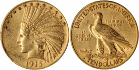 1915-S Indian Eagle. AU-55 (PCGS).

Lustrous AU surfaces exhibit glints of pale silver to dominant honey-gold color. The low mintage (59,000 pieces) 1...