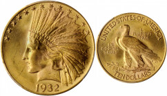 1932 Indian Eagle. MS-65+ (PCGS).

Soft pinkish hues mingle with the golden-apricot color over both sides of this exceptional Gem. The luster is unifo...