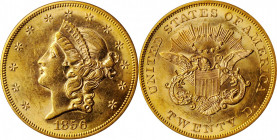 1856-S Liberty Head Double Eagle. Variety-17M. No Serif, Full A. Gold S.S. Central America Label. AU-58 (PCGS). CAC.

Intensely lustrous golden-aprico...