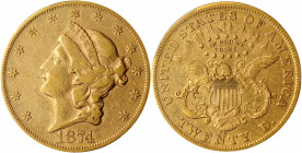 1874-CC Liberty Head Double Eagle. EF-40 (PCGS).

Deep khaki-gold with no heavy marks present, though we note scattered small marks as befits a large ...