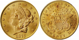 1875 Liberty Head Double Eagle. MS-63 (PCGS).

An attractive example with rich frosty luster and well struck in all areas. Mostly olive-gold at the ce...