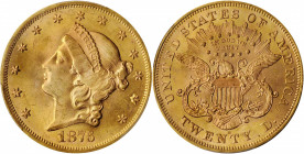 1876-S Liberty Head Double Eagle. MS-63+ (PCGS).

Lively mint frost swirls around handsome rose-gold surfaces on both sides of this smartly impressed,...