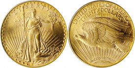 1908-D Saint-Gaudens Double Eagle. Motto. MS-65 (PCGS).

Sharply struck with yellow-gold patina, this lustrous and sharply struck Gem makes a lovely i...