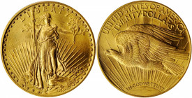 1915 Saint-Gaudens Double Eagle. MS-64+ (PCGS). CAC.

This fully struck golden-yellow example also sports full mint luster with a soft satin texture. ...