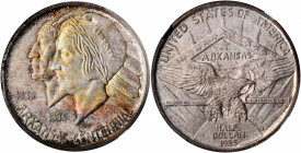1935-S Arkansas Centennial. MS-67+ (NGC).

Otherwise pearl-gray surfaces exhibit enhancing blushes of vivid reddish-gold and steely-copper iridescence...