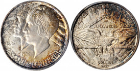 1937-S Arkansas Centennial. MS-67 (PCGS).

Intense satin luster is adorned with mottled iridescent toning that includes shades of steel-blue, reddish-...