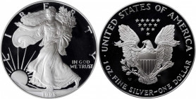 1995-W Silver Eagle. Proof-68 Deep Cameo (PCGS).

Brilliant surfaces allow ready appreciation of a starkly cameo finish. Eagerly sought key date silve...