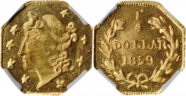 1859-FD Octagonal 25 Cents. BG-701. Rarity-6-. Liberty Head. MS-67 PL (NGC).

A pristine yellow-gold Superb Gem that exhibits a sharp strike and outst...